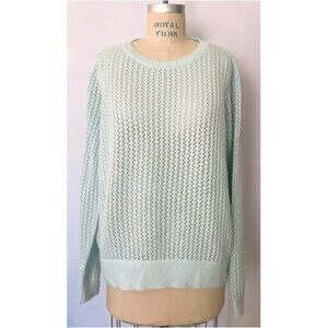 LOFT AQUA BLUE POINTELLE KNIT LONG SLEEVE SWEATER XL NWT